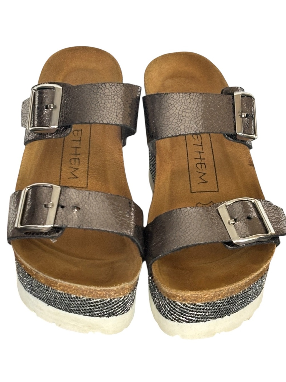 Ethem Metallic Rhinestone Platform Corks Wedge Sandals - Picture 6 of 12